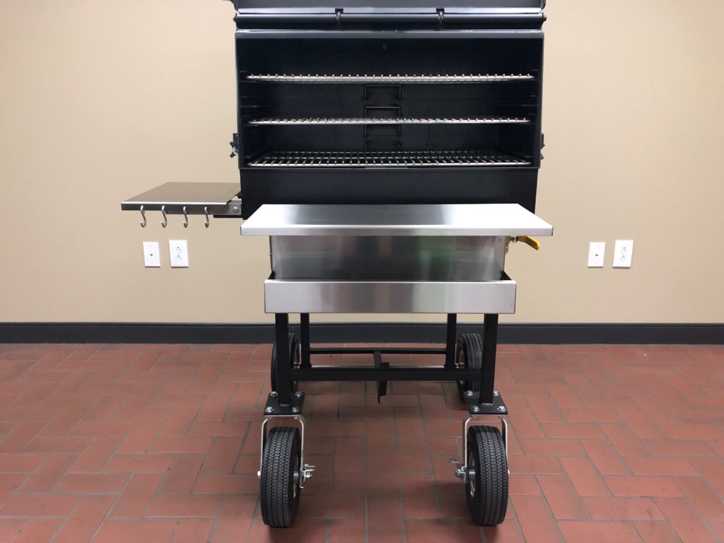 With the doors open, you can see the ample grilling racks inside. 