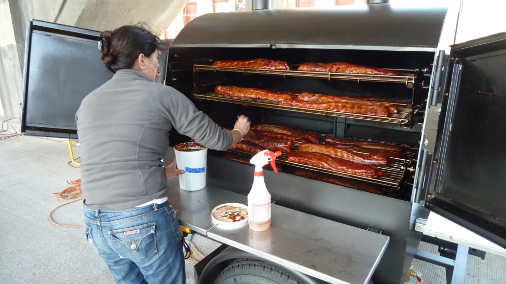 BBQ ribs cooking on the ABS Judge.