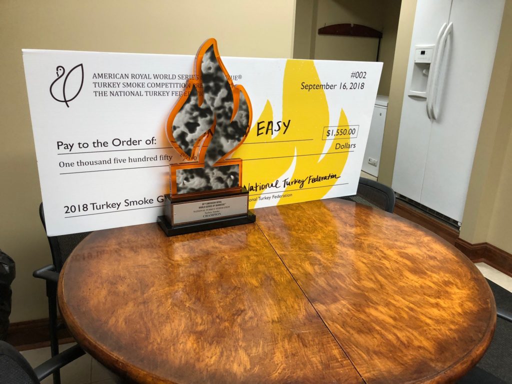 Winning BBQ! An award from a BBQ competition.