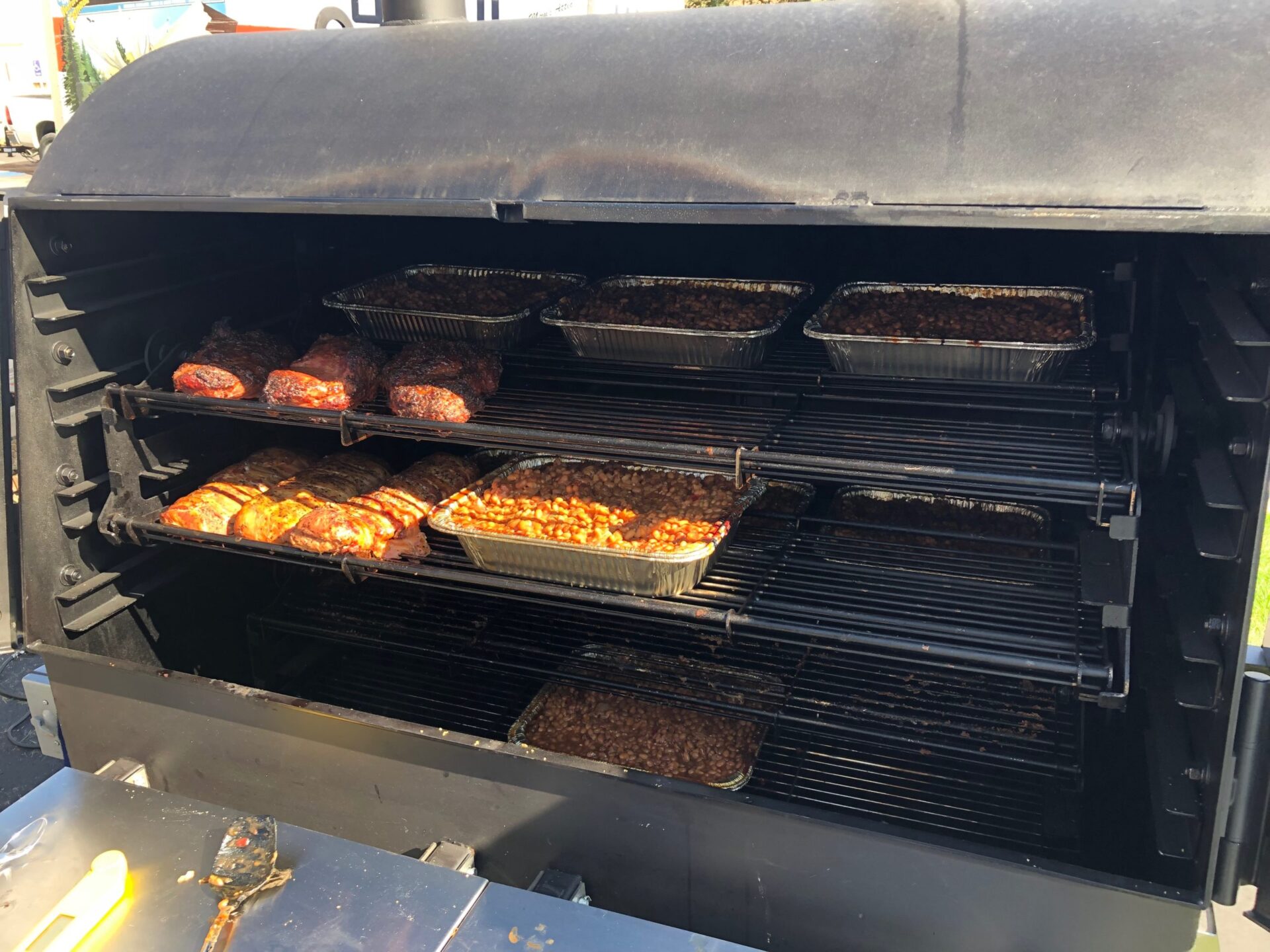 meat and baked beans cooking in The Judge