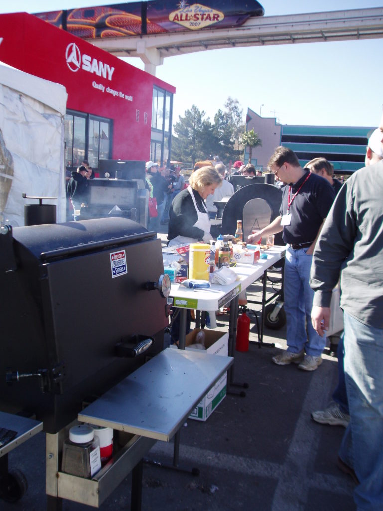 Food being served after being cooked on the ABS smoker/grill.