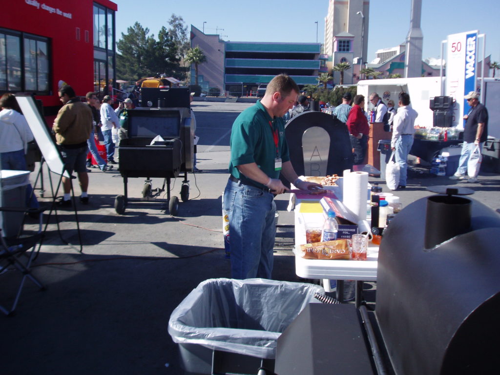 Food being served after being cooked on the ABS smoker/grill.
