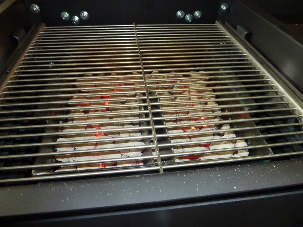 Bar-Be-Cube Smoker/Grill - coals are glowing.