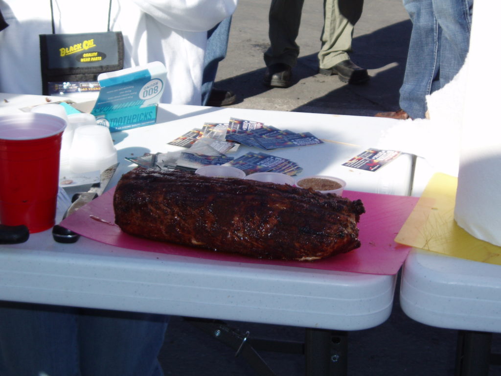 Freshly cooked barbecue coming off an ABS smoker/grill.