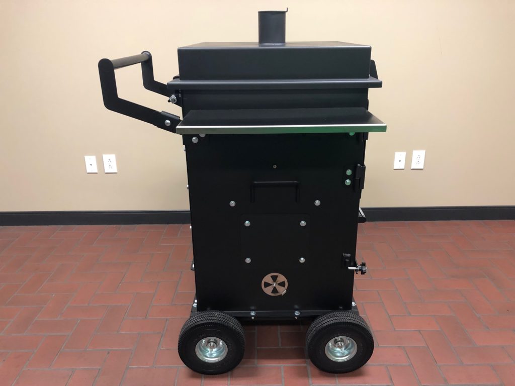 Bar-Be-Cube Smoker/Grill features a large removable handle.