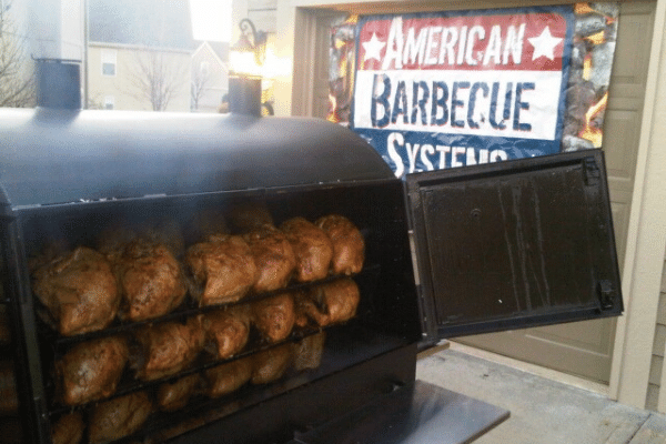 Nothing beats an ABS BBQ grill with rotisserie! Image of pork butt cook on ABS Judge.