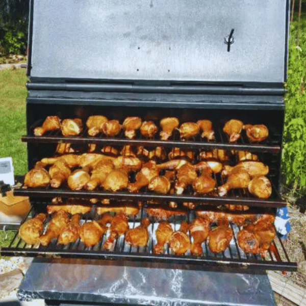 An example of a backyard barbecue on the All-Star Smoker by American Barbecue Systems. 