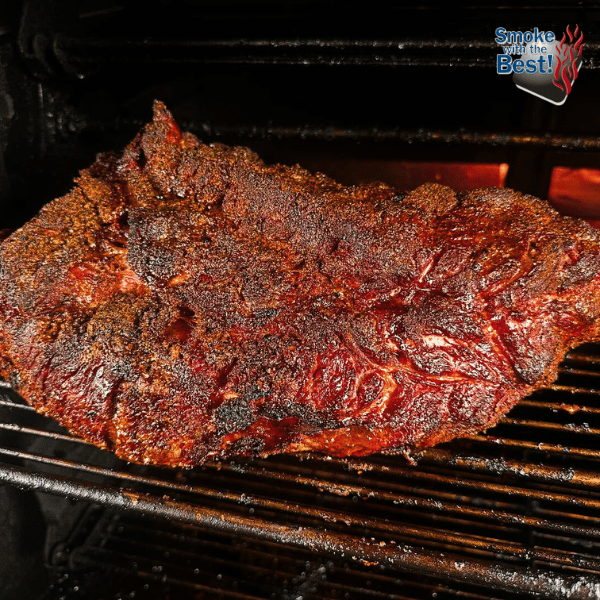 Image of smoked meat, with perfect barbecue bark, smoked on an ABS smoker. 