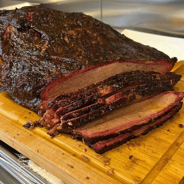 Sliced smoked brisket.